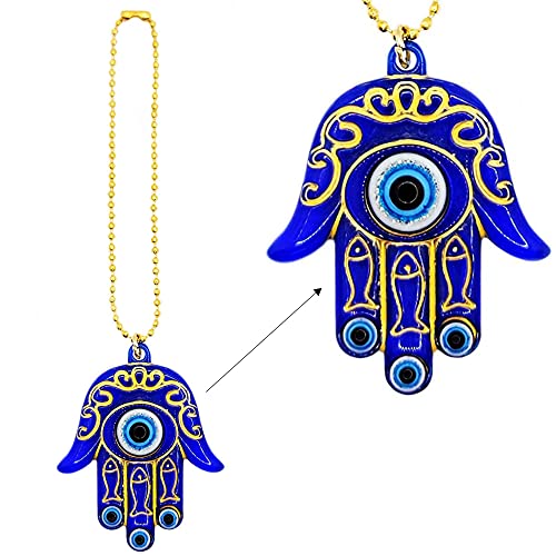 LUCKBOOSTIUM Hamsa Hand Amulet Good Luck & Protection Blue White & Black Evil Eye Hanging Car Mirror Accessories Office Door - color: Blue Hamsa