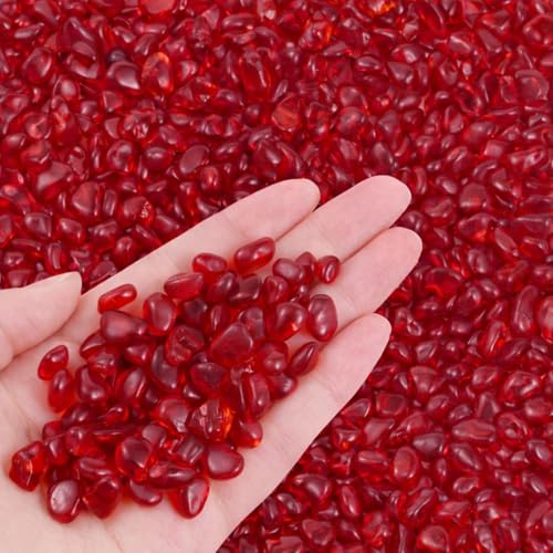 KIJOU Sea Glass Stones Red 14oz – Premium Polished Glass Pebbles for Vase Fillers, Crafts & Aquarium Decor - color: Red, size: 14oz