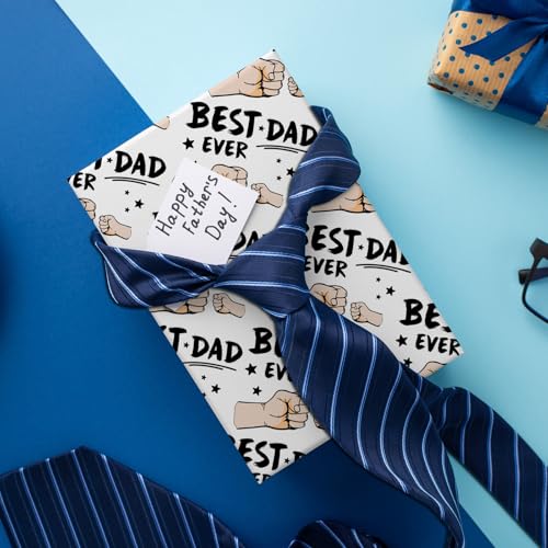 Cuitpan Father's Day Wrapping Paper - 4 Jumbo Sheets, 28x40 Inches, Best Dad Ever Fist Bump & Star Design, for Father's Day, Birthday & Dad Gifts - color: White-Father's Day