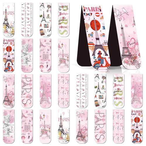 Wxiben Paris Magnetic Bookmarks Set - 48 Pcs French Paris Souvenirs Gifts City Travel Bookmark Eiffel Tower Magnets Book Marker Page Clip Favors for Women Teacher Traveler School Office Supplies - style: French Paris