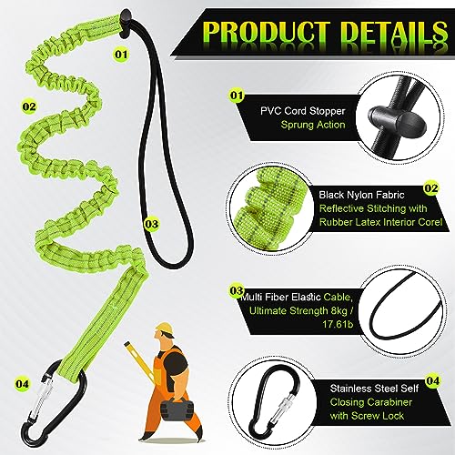 12 Pack Tool Lanyard with Single Metal Buckle and Adjustable Loop End, Standard Length, Maximum Weight Limit 8KG/ 17.6lb, with Aluminum Screw Lock, Retractable Shock Cord Stopper (Green) - color: Green