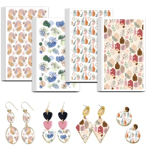 OLYCRAFT 24Pcs Boho Flower Clay Transfer Paper 4 Styles Transfer Paper for Polymer Line Flower Polymer Clay Transfer Sheets Floral Small Transfer Paper for Clay Earrings Jewelry Making - style: Boh