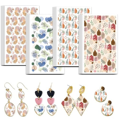 OLYCRAFT 24Pcs Boho Flower Clay Transfer Paper 4 Styles Transfer Paper for Polymer Line Flower Polymer Clay Transfer Sheets Floral Small Transfer Paper for Clay Earrings Jewelry Making - style: Boh