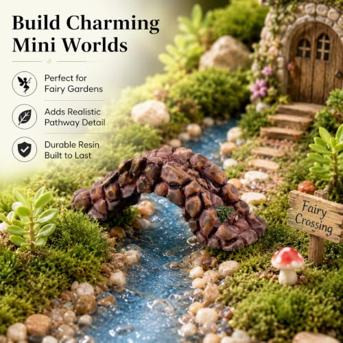 Miniature Resin Bridge, 6.6 x 2.5 cm, Dollhouse Decor, Garden Decoration Resin Craft Mini Bridge Outdoors Artificial Bridge Set Arch Plank Bridge Rockery Bonsai House Garden Decor