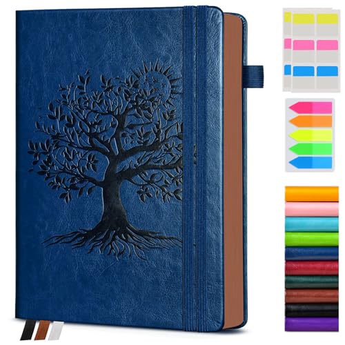Vintage Leather Journal - 300 Page Lined Journal Notebook with Numbered Pages, A5 Notebook for Women Men,Travel Diary,Daily Journals for Writing, Note Taking, School & Work (5.8" x 8.3") - color: Navy blue, size: A5 (5.8in x 8.3in)