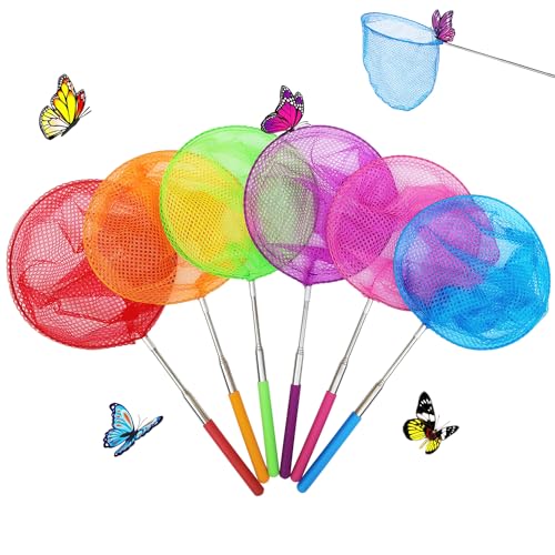 6 Pack Telescopic Butterfly Nets, Insect Catching Nets, Fishing Net, Nature Exploration Toys for Kids Outdoor Playing