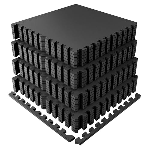0.56-Inch Thick 96 Sq ft Exercise Equipment Mats | 24 Tiles Interlocking High-Density EVA Foam Rubber Puzzle Gym Flooring for Home Gym & Heavy Weight Workouts, 24 x 24 in Black - color: Black, size: 24 Tiles (96 Sq Ft)