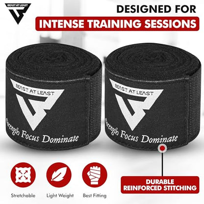 Boxing Hand Wraps, 180 Inches Inner Gloves with Thumb Loop | Elasticated Knuckle Protection for Martial Arts | Soft Under Mitts for Muay Thai, Kickboxing, MMA, Punching Bag Men Women - color: Black