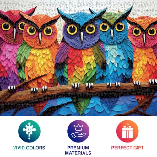 Cross & Glory | 1000 Piece Jigsaw Puzzles for Adults | Kaleidoscopic Owls - color: Kaleidoscopic Owl Colorful Night's Watch