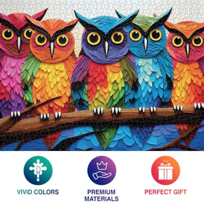 Cross & Glory | 1000 Piece Jigsaw Puzzles for Adults | Kaleidoscopic Owls - color: Kaleidoscopic Owl Colorful Night's Watch