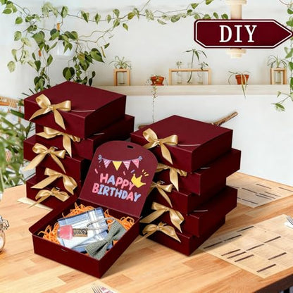 WLUSEAXI 10pack Gift Boxes with Lids, 6.5''x6.5''x2'' Red Gift Boxes For Presents, Paper Boxes with Ribbon for Birthday Wedding Party Chocolate Candy - color: Red