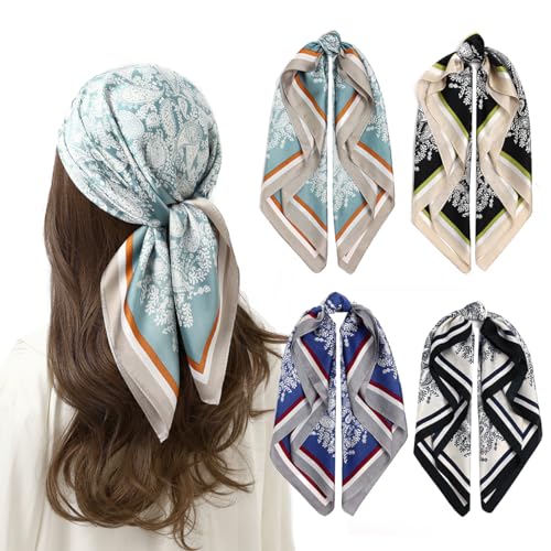 STARWHISPER 27" Square Head Scarf for Women Silk Feeling Satin Scarf Women Fashion Silk Scarf for Wrapping Hair - color: Paisley4