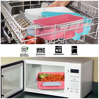3 Pack Salad Lunch Box Food Storage Containers, 47oz Bento Box To Go Container with Lids, ReusableMeal Prep Containers with Removable Tray & Dressing Pots for Kids and Adults, Microwavable - color: Pink & Green & Light Blue