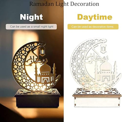 Ramadan Decorations for Home, Ramadan Lights, Eid Mubarak Decorations, 3D Wooden Eids Decoration Lights Home Party Bedroom for Muslims, Eid al-Fitr al-Adha Islamic Table Decor