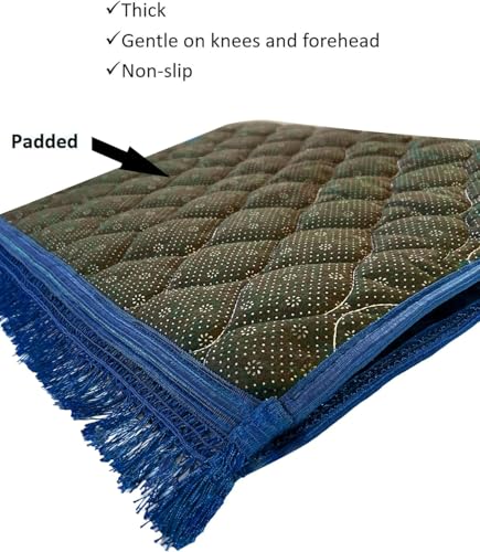 Muslim Prayer Mat - Padded Thick Rug Sajadah for Men Women with Islamic Beads for Eid Travel Ramadan, Soft and Luxury (Blue) - color: Blue