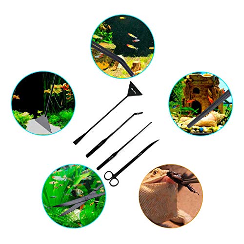 Aquarium Tweezers, Capetsma Stainless Steel Aquarium Plant Tools Long Aquascaping Tools Scissors Spatula Aquatic Plants Tool Set For Freshwater and Saltwater - color: Black