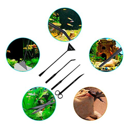 Aquarium Tweezers, Capetsma Stainless Steel Aquarium Plant Tools Long Aquascaping Tools Scissors Spatula Aquatic Plants Tool Set For Freshwater and Saltwater - color: Black