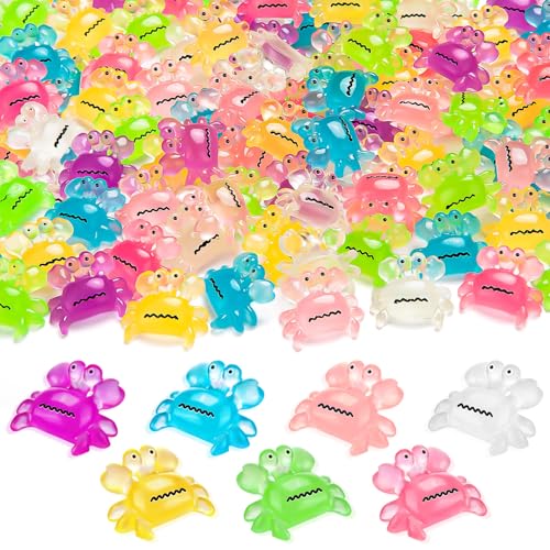 63PCS Luminous Mini Resin Crabs Figurines Cute Tiny Miniature Crabs | 7 Colors Cute Crab Figurines Glow in The Dark, Micro Moss Landscape, Dollhouse, Pots, DIY Crafts, Hidden Game - style: MiniCrab 63PCS