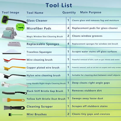 21Pcs Window Gap Crevice Cleaning Tools, Small Cleaning Brush | Ideal for car glass, window & door tracks, bathroom sinks, mirrors, window sills, sliding doors and shower door tracks