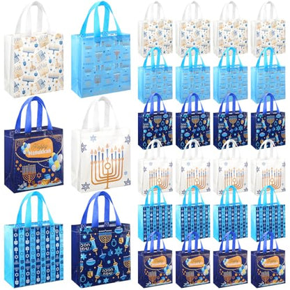 Tegeme 24 Pcs Hanukkah Gift Bags Bulk Reusable Chanukah Bags with Handles