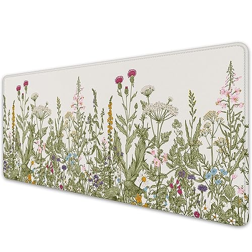 Flower Mouse Pad - Large, Abstract White, Floral Texture, Keyboard Mat, Gaming | 27.5x11.8 in - color: Plant Flower-white