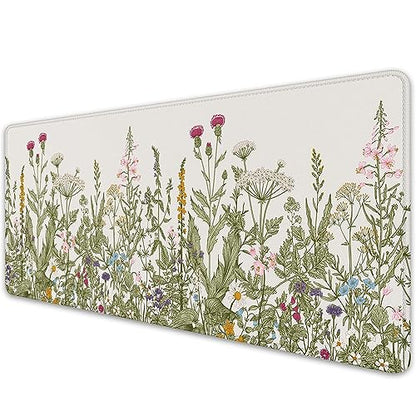 Flower Mouse Pad - Large, Abstract White, Floral Texture, Keyboard Mat, Gaming | 27.5x11.8 in - color: Plant Flower-white