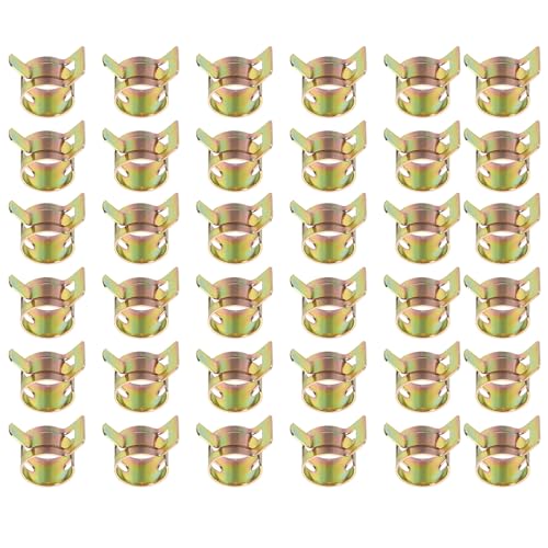 PATIKIL Spring Band Hose Pipe Clamps for 11-12.9 mm OD Hose, 50 Pack Silicone Vacuum Constant Tension Band Clips for Fuel Line Silicone Air Hose Tube Water Pipe, Gold - size: 11-12.9 mm