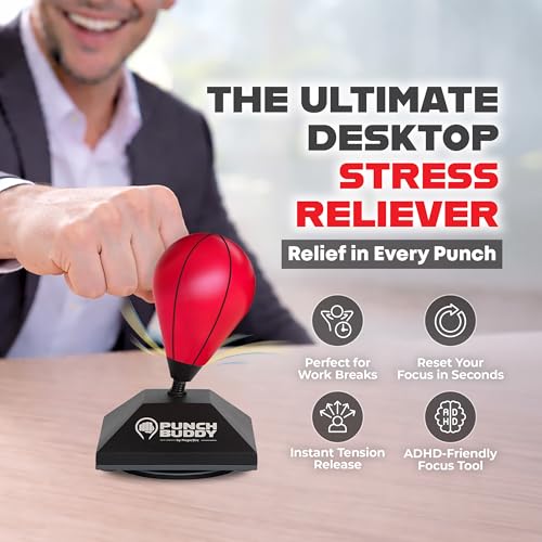 Desktop Punching Bag – Desk Fidget Toy for Stress Relief & Focus – Mini Suction Cup Punch Ball with Patented Griply™ Technology – Office Stress Reliever for Adults, Teens & Coworkers - color: Red