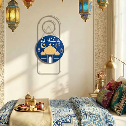 Smile Wooden Ramadan Wooden Decorations Eid Mubarak, Farmhouse Hanging Door Decor for Holiday Home Accent - style: Eid