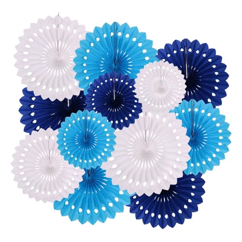 ZOOYOO Hanging Paper Fans Party Decorations,12 Pcs Blue Honeycomb Round Fans,Ceiling Decor for Birthday,Wedding,Baby Shower,Tea Party Backdrop - color: Blue
