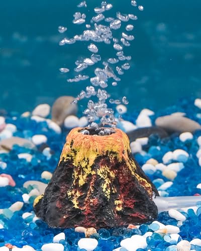 Uniclife Aquarium Volcano Ornament Kit, Fish Tank Decoration Mini Resin Volcanic Decor for Fish Tank Landscape Realistic Mountain with Air Stone Bubbler Airline Tubing Accessories for Oxygenation - color: Yellow, size: Mini