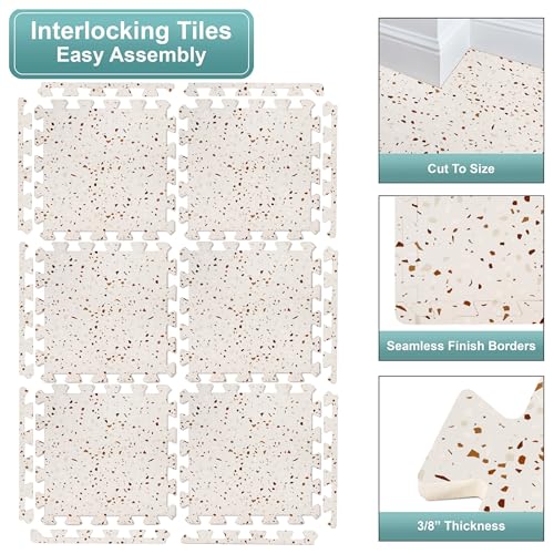 Sorbus Wood Grain Floor Mats Foam Interlocking Mats Each Tile 1 Square Foot 3/8-Inch Thick Flooring Wood Mat Tiles - Home Office Playroom Basement Trade Show (16 Tiles,16 Sq ft, Terrazzo) - color: Terrazzo
