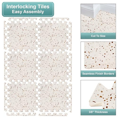 Sorbus Wood Grain Floor Mats Foam Interlocking Mats Each Tile 1 Square Foot 3/8-Inch Thick Flooring Wood Mat Tiles - Home Office Playroom Basement Trade Show (16 Tiles,16 Sq ft, Terrazzo) - color: Terrazzo