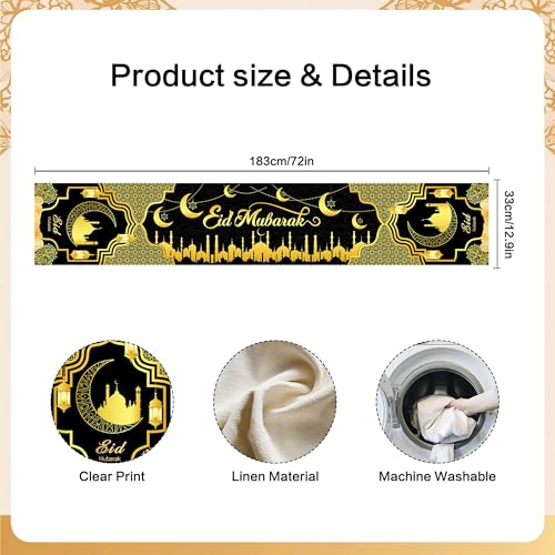Ramadan Mosque Linen Table Runner: Black and Gold Mosque Moon Tablerunner Muslim Eid Al-fitr Eid Mubarak Perfect for Ramadan Party Home Kitchen Dining Mantel 13×72Inches(1 Pcs) - color: Ramadan Black