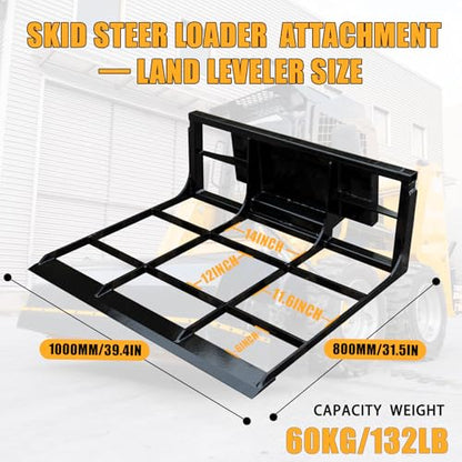 MMS Land Leveler Attachments for Mini Skid Steer Loader, 40" Grader Road Leveler, Loader Accessories Grader for Leveling Land, Gravel and Lawns