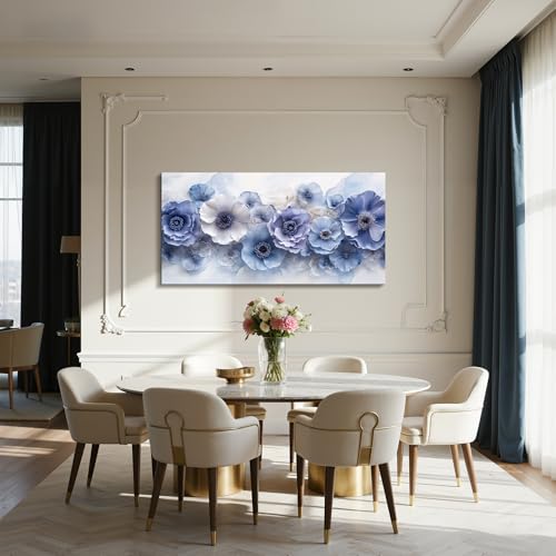 imjiayu Floral Wall Art, Large Blue White Flower Canvas Print 20"x40" - color: Blue and White Flowers, size: 40"L x 20"W