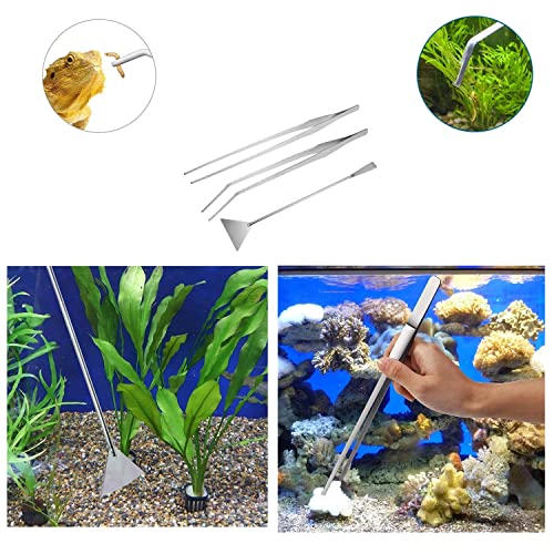 Utoolmart Aquarium Tank Aquatic Plant Tools Sets, 3 in 1 Anti-Rust Aquatic Plant Aquascaping Tool, Stainless Steel Aquarium Tweezers(19-inch) and Scrapers, for Fish Starter Kits & Aquariums Tank - size: 48cm