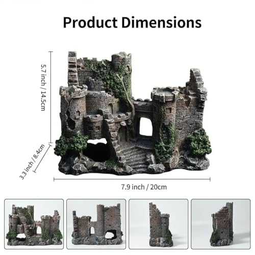 Aquarium Resin Castle Decoration, Air Bubbler Stone Cave Hideout House for Betta Fish, Shrimp & Turtles, Fish Tank Ornament Accessories for Breeding, Playing & Resting ，Decorative Bubbling Castle