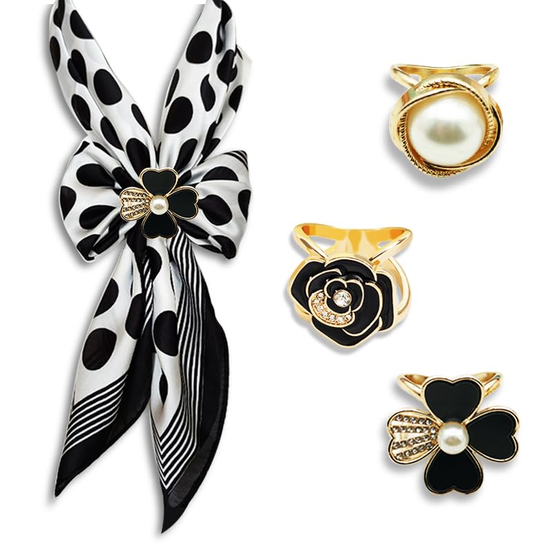 3pcs Fashion Scarf Ring Clip 3 Rings Silk Scarves Clip For Women Shawl Clip Buckle Gold Smooth Scarf Brooches Buckle - color: Scarf clip B-3PCS