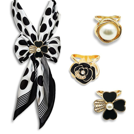 3pcs Fashion Scarf Ring Clip 3 Rings Silk Scarves Clip For Women Shawl Clip Buckle Gold Smooth Scarf Brooches Buckle - color: Scarf clip B-3PCS