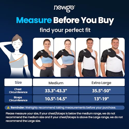 NEWGO Shoulder Ice Pack Rotator Cuff Cold Therapy, 45-Min Long-Lasting Ice Packs for Shoulder & Arm with Ice Grid Design, Flexible Cold Compression Wrap for Post-Surgery, Muscle Relaxation & Swelling - size: M
