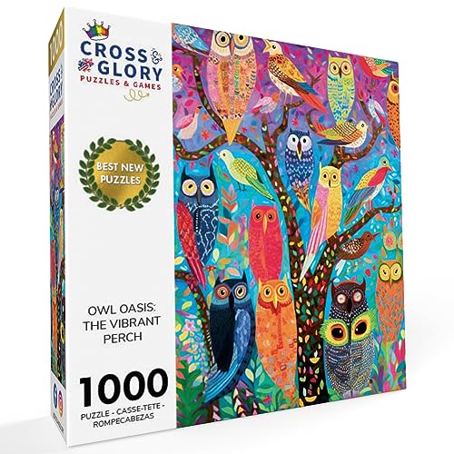 Cross & Glory | 1000 Piece Jigsaw Puzzles for Adults | Owl Oasis - color: Owl Oasis the Vibrant Perch