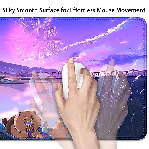 Cartoon Bear Large Desk Mat, Fireworks Theme - Gaming Mouse Pad for Computer, Office, Home (27.5x11.8 in) - color: Fireworks and Bears