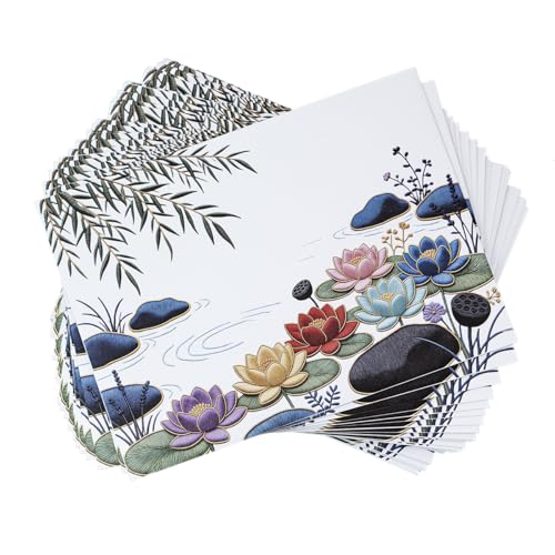 A7 Envelopes, 5x7 Inch, 40 Pack, 120gsm Lotus Printes White Paper, Double-Sided Floral Print, Gummed Seal,Envelope for Invitations and Greeting Cards (White Lotus) - color: White Lotus