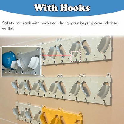 15 Pack No Drill Hard Hat Storage Rack Lightweight, Wall Mount Workshop/Fire Station/Office Helmet Stand Display, Hard Hat Placement Hanging Rack