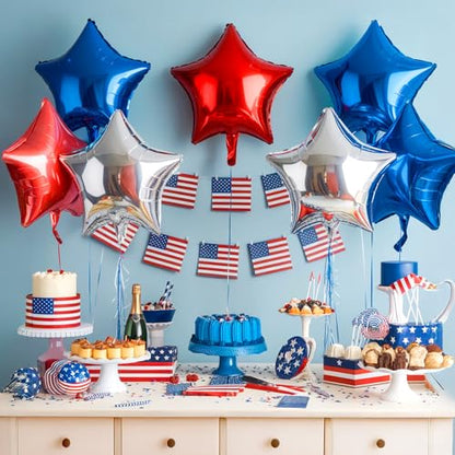 4th of July Balloons Red White And Blue Balloon Arch Kit Star Balloons Mylar Foil Helium 12pcs 4th of July Decorations Outdoor Patriotic Party Independence Day Veteran Decor Graduation Birthday - style: 4th of July