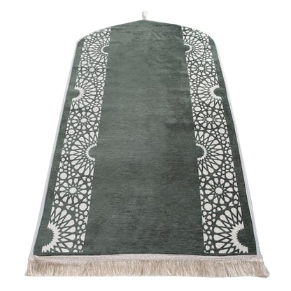 Modefa Turkish Islamic Prayer Mat - Chenille with Foam and Carrying Bag - Intricate Praying Rug Ramadan Eid Gift - Traditional Muslim Janamaz Seccade for Men Women - Mustaqim (Sage Green) - color: Sage Green