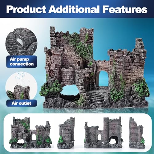 CousDUoBe 14 Pcs Aquarium Decorations Large Kit，Castle Fish Tank Bubbler Decorations，Starfish Barrel, Resin Cave Rock,Resin Material Sunken Ship,Aquarium Plants Large Fish Bowl Ornaments