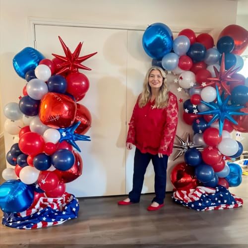 6 Pcs Blue Red Explosion Star Foil Balloons Birthday Party Decor - color: Dark Blue Red