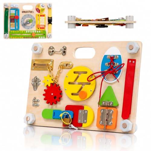 Montessori Busy Board for Toddlers, Wooden Activity Board Ages 3+ - style: Double Sides Busy Board